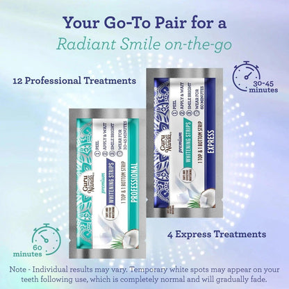 Hydrogen Peroxide Whitening Strips 16 Treatments — Non-Slip Dry Strip Technology, Coconut Extract, 12 Professional + 4 Express Sessions, Vegan, FDA-Registered, Removes Coffee & Wine Stains