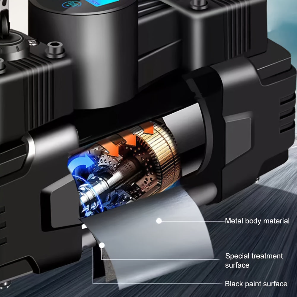 12V 150 PSI Air Compressor Tire Inflator Portable Powerful Dual Cylinder Air Pump, Used for Car Tires, Car Additions, Automatic Tire Pump, with LED Digital Pressure Gauge, LED Light, Suitable for SUV, Car, Bicycle, Basketball, Lifebuoy