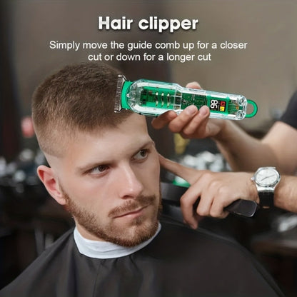 LED Hair Clipper for Men - USB-C Rechargeable Cordless Beard Trimmer with LED Display & 4 Guide Combs, Barber-Grade Home Haircut Kit, Blue Green Red Black, Gift for Men