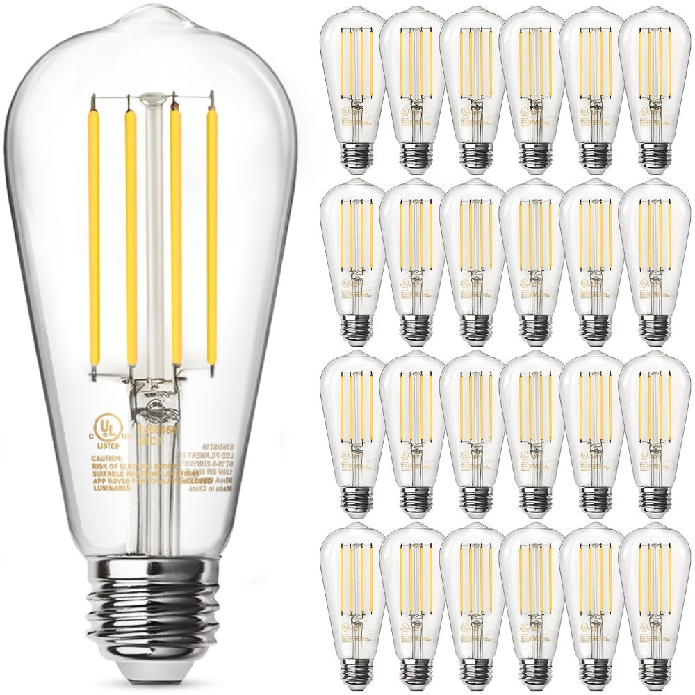 ST58 Vintage Edison LED Filament Bulb 8W 2700K Warm White Dimmable – 60W Equivalent E26 Base Clear Glass Antique Style for Chandelier Pendant Bedroom Living Room Home Commercial, 12 & 24 Pack