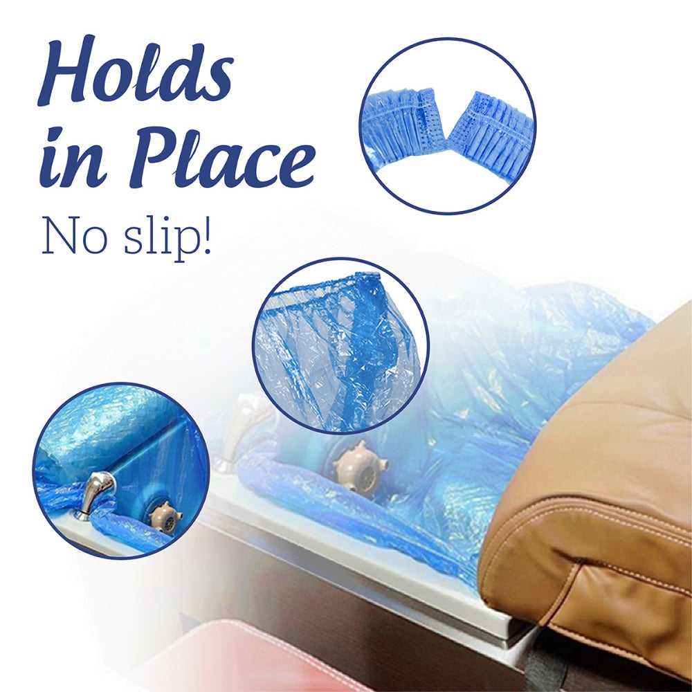 Disposable Pedicure Liners 400 Count XL 48"x48" Blue - Plastic Foot Spa Bowl Liners 9.5 Mic for Pedicure Chair Tub Nail Salon Spa, Hygienic Single-Use Foot Bath Bags, Bulk Pack