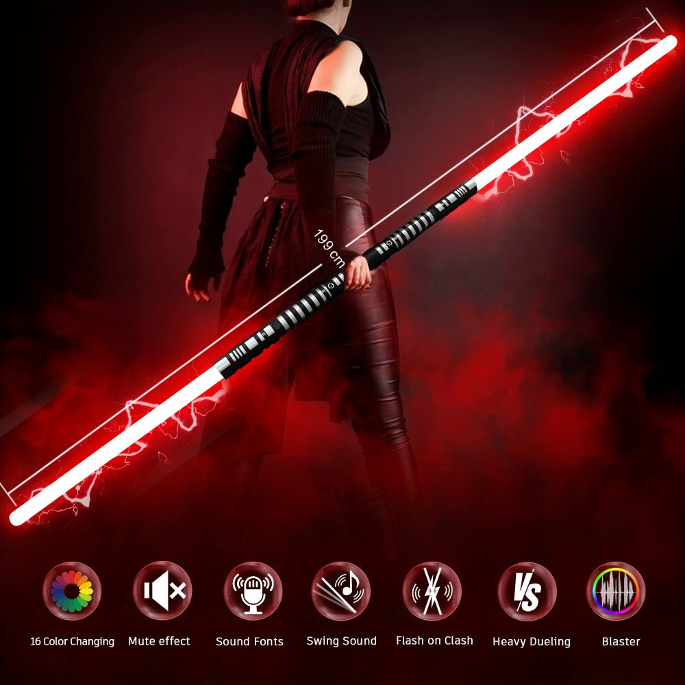 Light Up Dueling Saber 78" with 16 Color Lights & 3 Movie Sounds – 2-in-1 Dark Phantom Sword Single or Double Player – Halloween Cosplay Birthday Christmas Party Gift