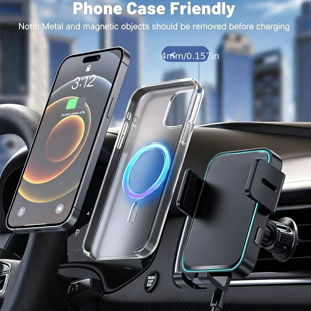 Wireless Car Charger, 15W Fast Charging Auto Clamping Car Charger Phone Mount Phone Holder for 15 14 13 12 11 Pro Max Xs, S23 S22 S21, S20, S10+ Fathers Day Gift for Mom Dad