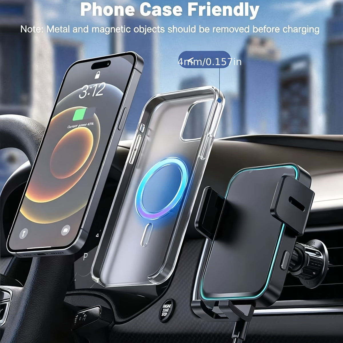 Wireless Car Charger, 15W Fast Charging Auto Clamping Car Charger Phone Mount Phone Holder for 15 14 13 12 11 Pro Max Xs, S23 S22 S21, S20, S10+ Fathers Day Gift for Mom Dad