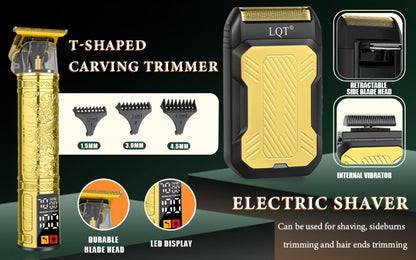 Men's Grooming Gift Set 3-Piece — LQT Cordless Hair Clipper, Electric Shaver & Hair Cutter with LED Display, Golden Dragon Edition, Premium Gift Box, Perfect Father's Day & Birthday Gift for Men
