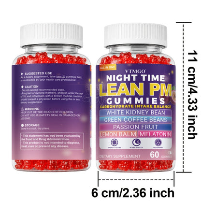 Sleep Gummies with Melatonin, Lemon Balm & Passionflower — Night Time Lean PM Formula | White Kidney Bean, Green Coffee | Relaxation, Restful Sleep & Nighttime Wellness | 60 Gummies