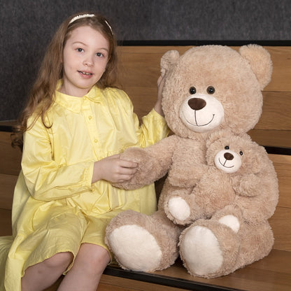 Mommy and Baby Teddy Bear Set – Giant Light Brown Plush Stuffed Animal Duo Heartwarming Gift for Kids Girlfriend Mom, Mother's Day Valentine's Day Christmas Baby Shower Birthday