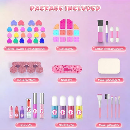 Kids Washable Makeup Kit for Girls – Non-Toxic Safe Princess Dress Up Play Set with Real Cosmetics, Purple, Birthday Christmas Gift for Girls Ages 3+