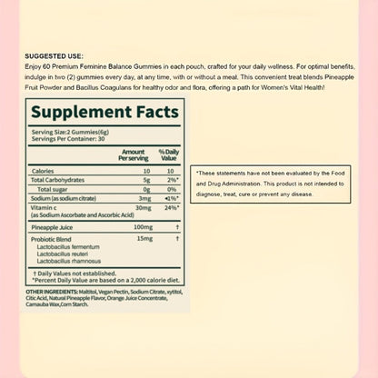 Feminine Balance Gummies with Probiotics for Women — Vaginal Health, pH Balance, Odor Control & Yeast Defense, Hawaiian Pineapple Flavor, Boric Acid Alternative, 60 Capsules by GLOWGEMS