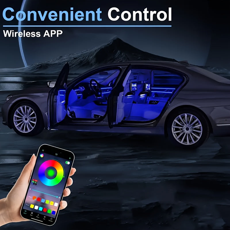 RGB Car Interior Bluetooth USB Light Strip with Wireless Remote And APP Control, 4pcs Dashboard Foot Mood Light Kit, Music Mode, Suitable for Vehicle Interior, SUV, Truck