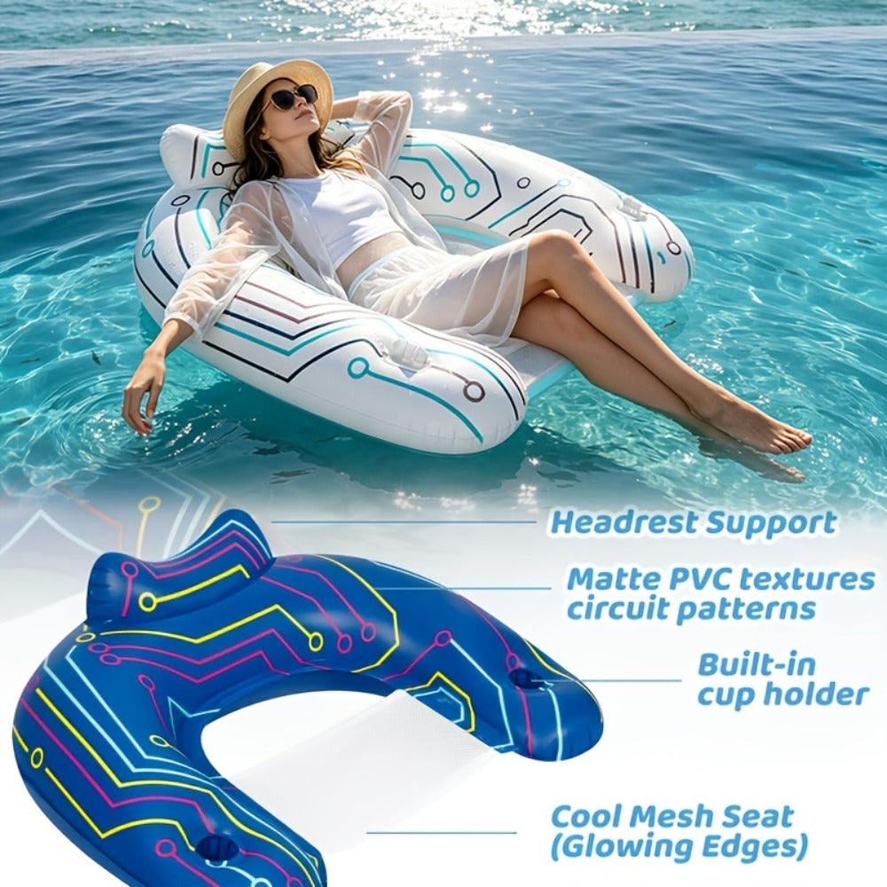 Glow in the Dark Pool Float Chairs 2-Pack for Adults – Inflatable Pool Floats with 2 Cup Holders & Handles, Nighttime Summer Water Toy for Swimming Pool Lake Beach Bachelorette Party
