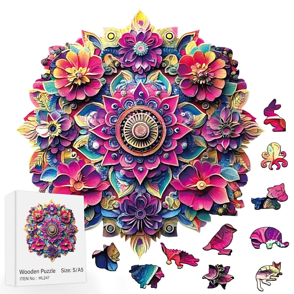 Wooden Mandala Puzzle for Adults – Unique Irregular Animal Shaped Pieces, Exquisite Gift Box, Decorative Art Jigsaw Brain Teaser, Birthday Christmas Holiday Gift for Women Men Teens