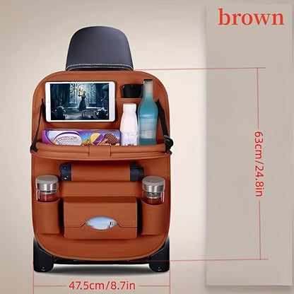 2pcs Upgrade Your Car Rides with This All-in-One Back Seat Organizer - Includes Foldable Table Tray, Kick Mats, Tissue Box, Cup Holder, Umbrella Holder, Laptop Table & Car Eating Tray