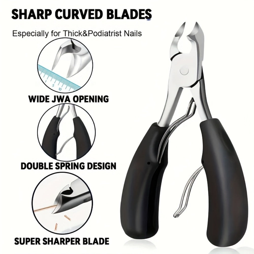 Heavy Duty Nail Clippers Set 4 Pack - Angled Stainless Steel Wide Mouth with Built-In Nail Catcher Mess-Free Thick Nail Trimmer for Men Women Seniors Fingernails Toenails Grooming Kit