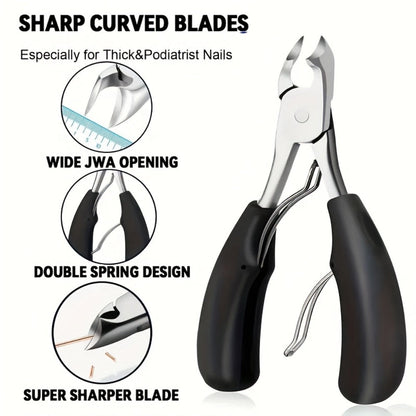 Heavy Duty Nail Clippers Set 4 Pack - Angled Stainless Steel Wide Mouth with Built-In Nail Catcher Mess-Free Thick Nail Trimmer for Men Women Seniors Fingernails Toenails Grooming Kit