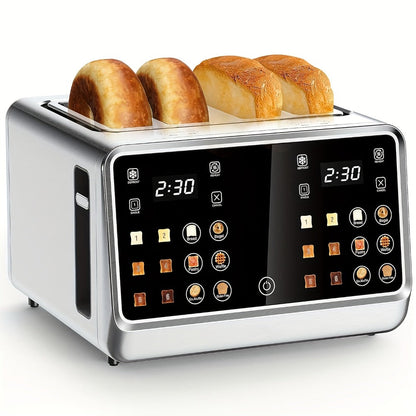 4-Slice Digital Smart Toaster with Touchscreen | Dual Control Panel, Single Slot Toasting, Timer, Reheat & Defrost Functions for Bagels, Bread & Waffles – Stainless Steel Kitchen Essential