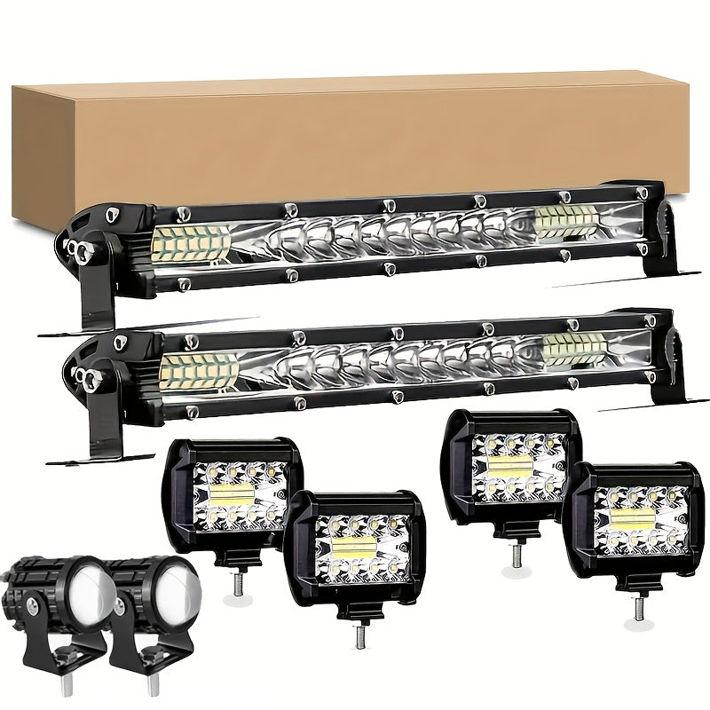 2X 10-Inch LED Light Bars And 4 X 4-Inch Lights And 2X Round Lights Offroad for Jeep Truck Car, Without Battery