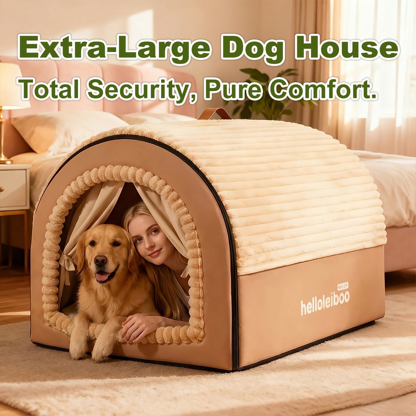 Dog Bed Cat Bed Enclosed Pet Tent House - All-Season Soft Washable Cave Bed with Non-Slip Bottom, Cozy Puppy Kennel for Small Medium Large XL Dogs and Cats, Easy Clean Removable Cushion, 4 Sizes Available