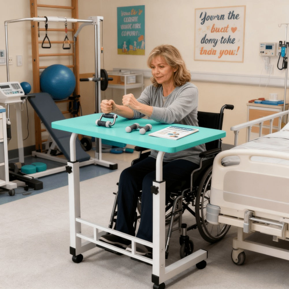 Overbed Table Adjustable Height – Hospital-Grade Nursing Bedside Table with Independent Storage Compartments for Elderly & Patient Care | Portable Auxiliary Tray Table, 8 Colors