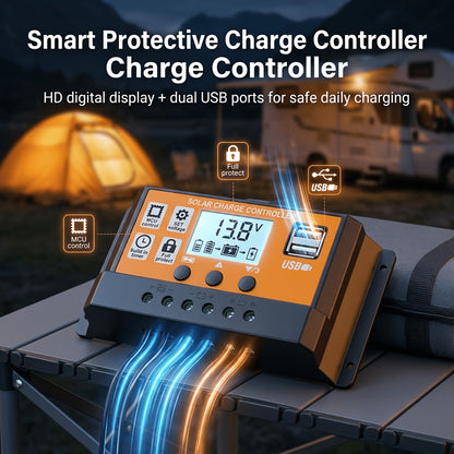 Solar Panel Kit with Solar Charge Controller & Extension Cord | W/Battery Clamps | Universal for Boat, Motorcycle, RV, Outdoor Light, Camera & Solar Generator | One-Stop Power Supply for Off-Grid Scenarios
