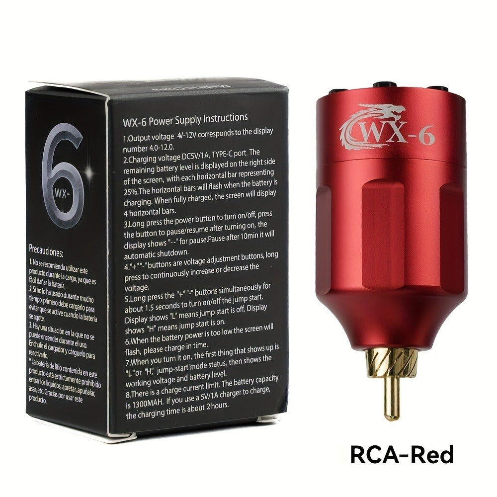 Wireless Tattoo Power Supply Portable Rechargeable Battery LED Digital Display RCA DC Connector Coreless Motor for Rotary Tattoo Pen Machine - Red Silver Black