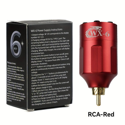 Wireless Tattoo Power Supply Portable Rechargeable Battery LED Digital Display RCA DC Connector Coreless Motor for Rotary Tattoo Pen Machine - Red Silver Black