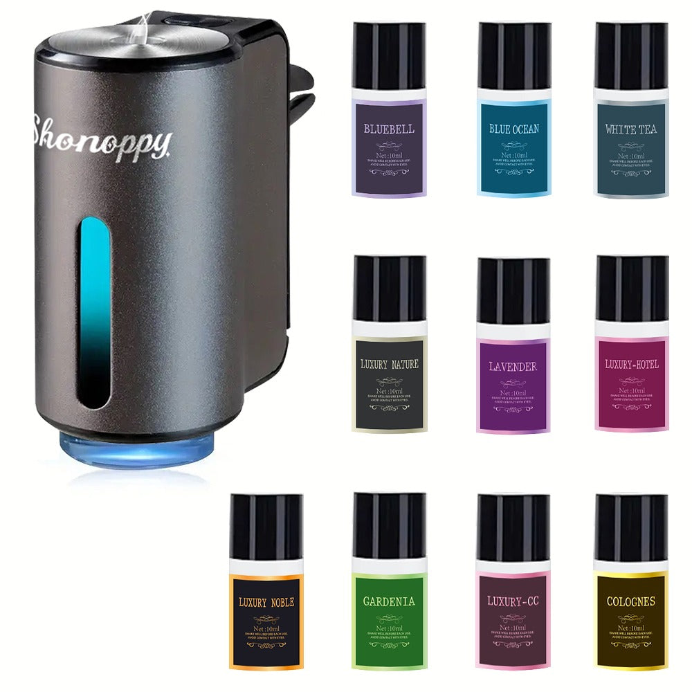 Car Air Freshener Aroma Diffuser with Essential Oils – USB Powered Smart Scent Diffuser for Car, 3/6/10/20 Bottles 0.34oz Essential Oils Included, Compact Cup Holder Design, Multi-Color