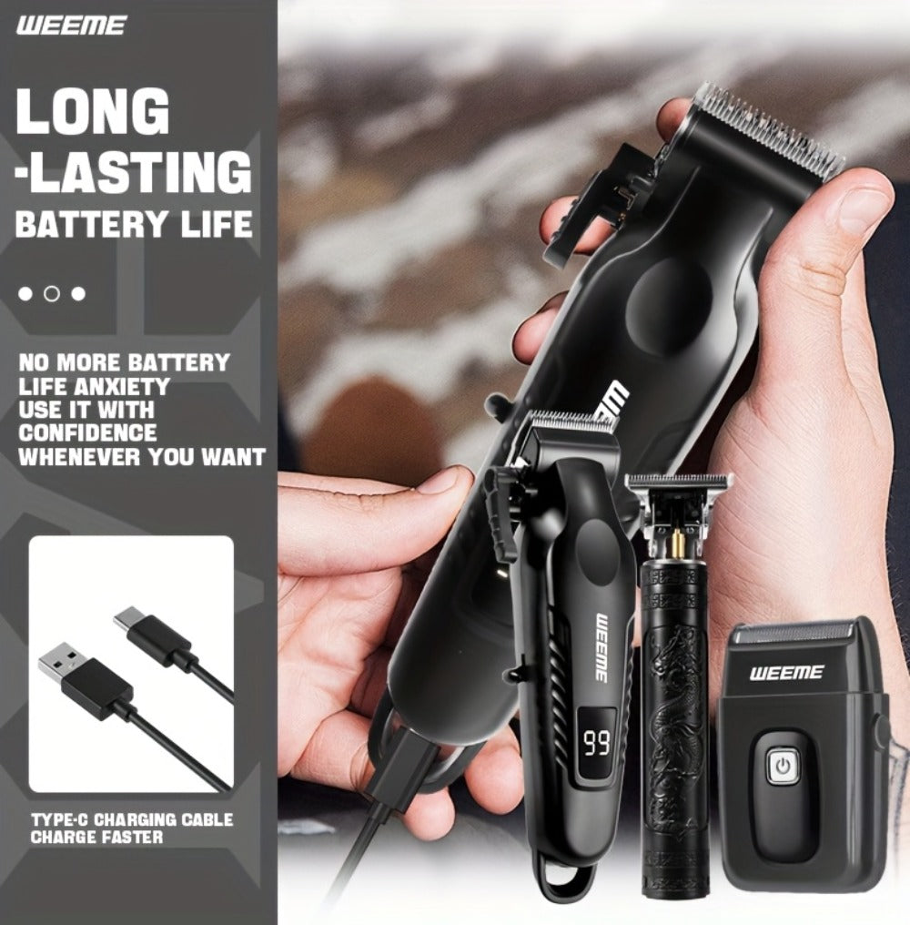 Men's Professional Grooming Kit – Cordless Rotary Shaver & T-Blade Trimmer, Type-C Charging, 6 Adjustable Combs, Non-Slip Beard Shaper for Travel & Family Haircut