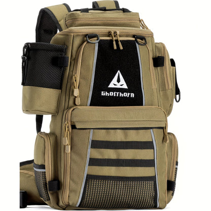 Large Fishing Tackle Bag with 4 Tackle Boxes – 43L Backpack with Rod Holder, Detachable Waist Pack & Gear Storage for Men Women | Black, Khaki & Camo