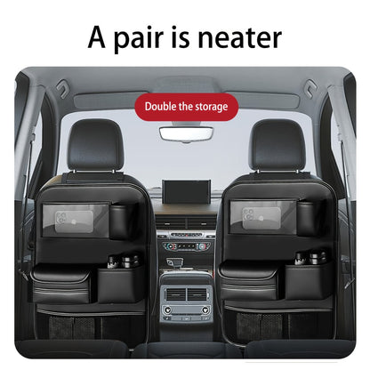 Car Backseat Organizer with Foldable Table Tray & Tablet Holder – PU Leather Seat Back Protector Kick Mat, Multi-Pocket Storage for Kids & Travel