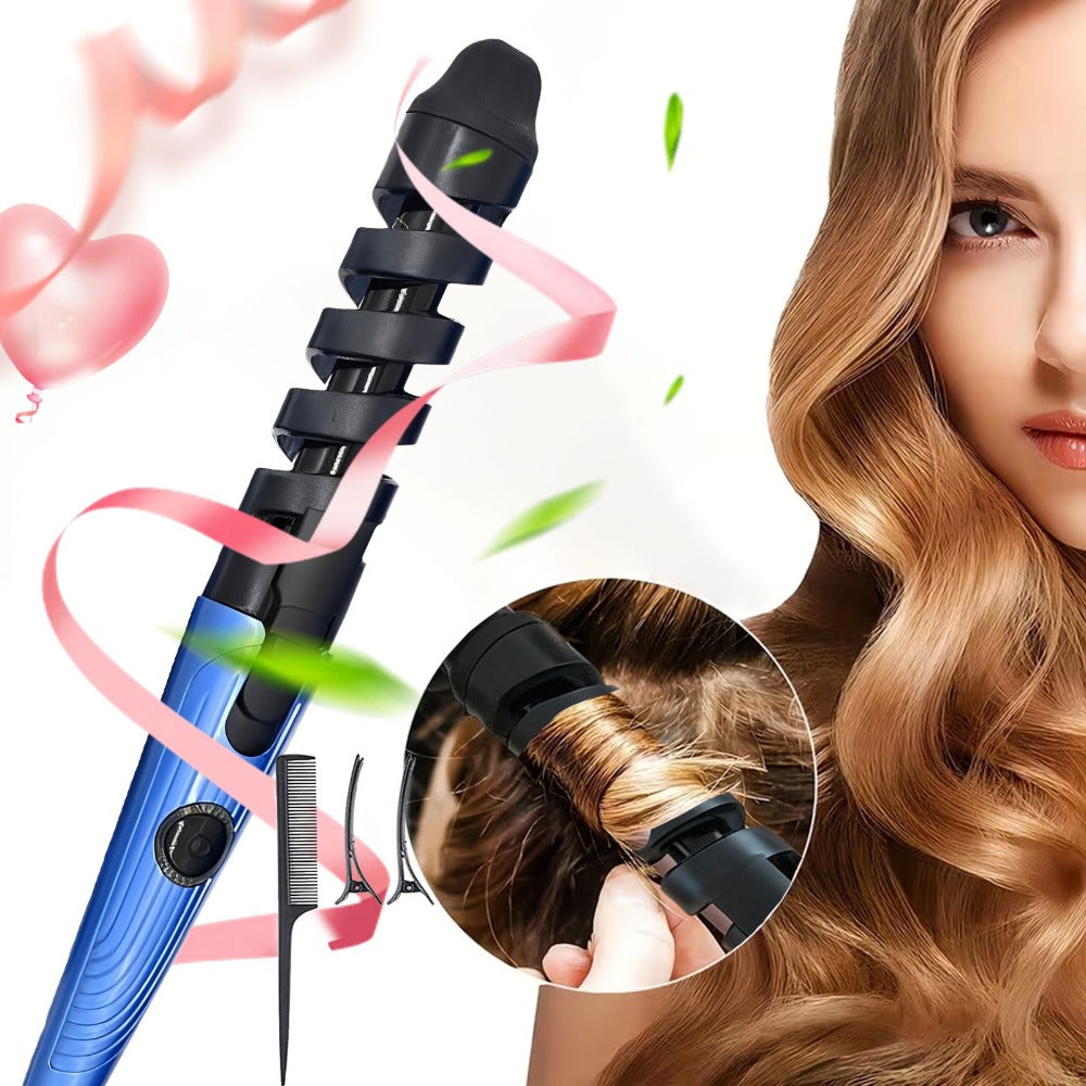 Automatic Spiral Curling Iron 360° Electric Hair Curler - Auto Rotating Curl Wand, Lightweight & Portable, Easy to Use, Includes 2 Clips & 1 Comb, Gift for Women, Pink, Purple, Blue