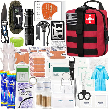 Survival Kit with Fire Starter & Compass – 14/152/258 Piece Outdoor Survival Gear Set for Camping, Hiking & Emergency | Perfect Gift for Men