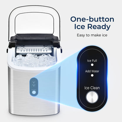 Portable Ice Maker Countertop – Bullet Ice Machine 26-29 Lbs Daily, 9 Ice Cubes in 6 Mins, Self-Cleaning, Quiet Under 45dB, with Handle, Basket & Scoop, for Home, Kitchen, Camping & RV