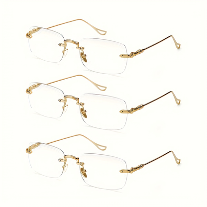 Rimless Reading Glasses for Women 3 Pack - Blue Light Blocking Lightweight Metal Frameless Readers with Anti Eyestrain Lenses, Multiple Colors and Magnifications 1.0X to 4.0X