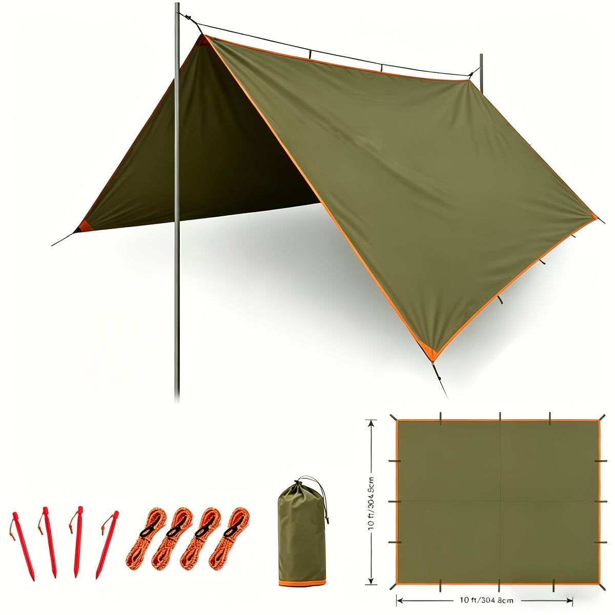 Camping Tarp Canopy with UV Protection – Portable Foldable Waterproof Shelter Tent for Backpacking, Hiking, Garden, Outdoor Survival | Multiple Colors & Sizes