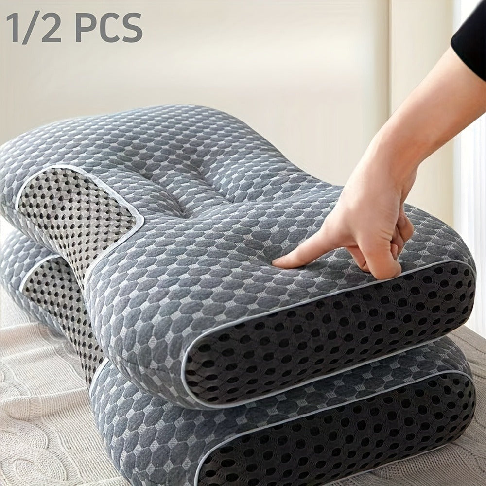 Cervical Neck Support Pillow Soft Knitted Ergonomic Orthopedic Contour Pillow for Deep Sleep - Non-Collapse High Pillow Core All Seasons Adjustable Sleeping Comfort 1/2Pcs