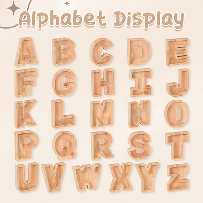 Alphabet Wooden Money Bank for Adults A to Z Letter Piggy Bank – Personalized Coin Bank Home Decor Craft Art Decoration, Ideal Gift for Ages 14 and Up