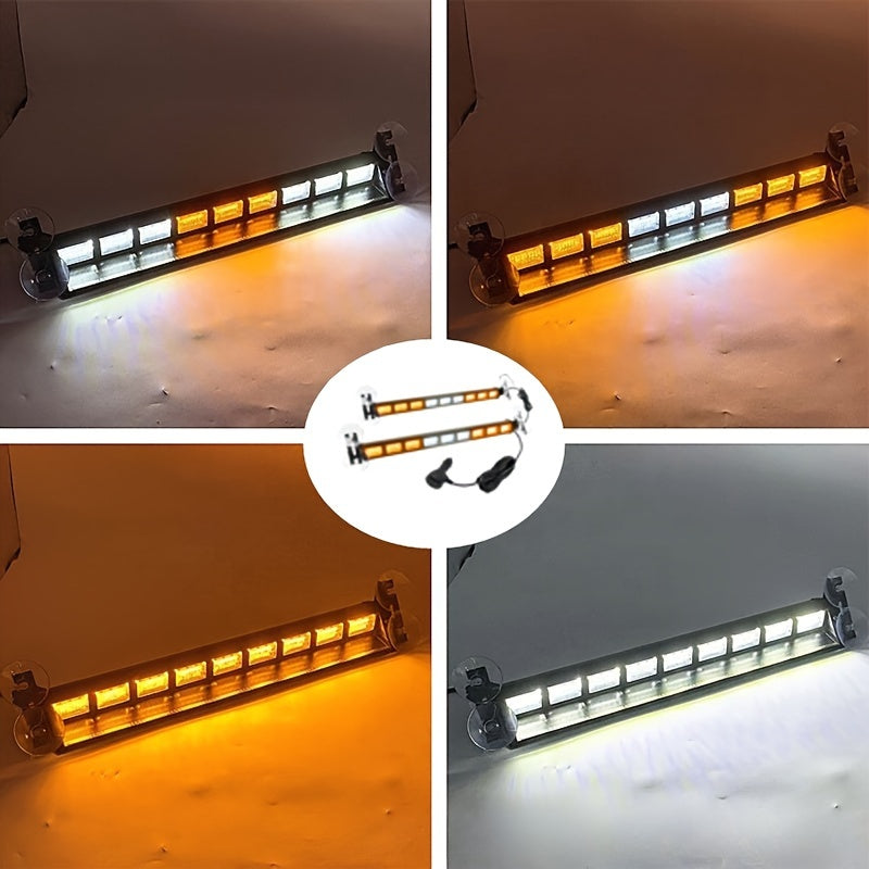 FLYANT Off Road 17.16in Switchable 4 Colors Emergency Strobe Light Bar 162 LED Bar Amber White Red Blue Windshield 2in 1 Visor Safety Flashing Lights DC 12-24V Bar Deck Split W/Take Down for Trucks Construction Vehicles