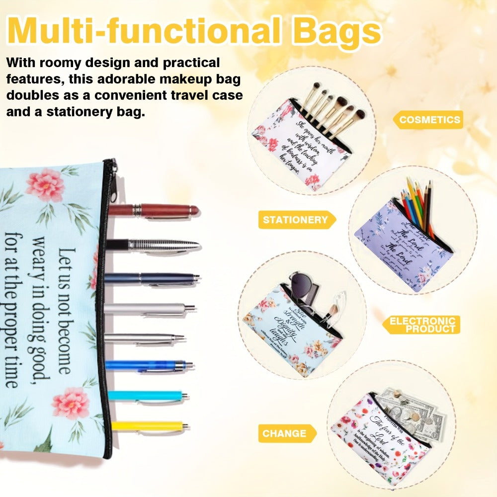 Bible Verse Makeup Bag Bulk 30 Pcs Christian Zipper Scripture Pouches Church Favors Inspirational Religious Gift for Women VBS Sunday School Travel Pencil Bag