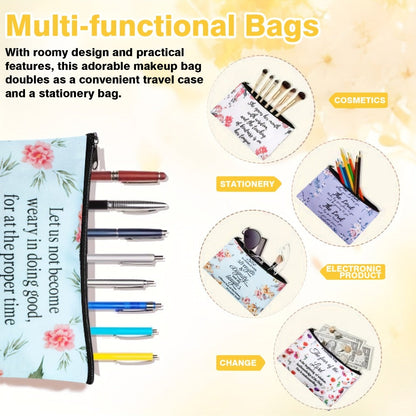 Bible Verse Makeup Bag Bulk 30 Pcs Christian Zipper Scripture Pouches Church Favors Inspirational Religious Gift for Women VBS Sunday School Travel Pencil Bag