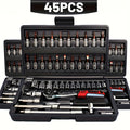 45/53pcs Tool Collection, Premium Professional Vehicle/Motorbike Repair Toolkit, 1/4 Inch Drive Deep And Standard Wrench Collection, Racing-Quality Vehicle Components Repair Ratchet Wrench And Additional Vehicle Repair Additions Toolkit