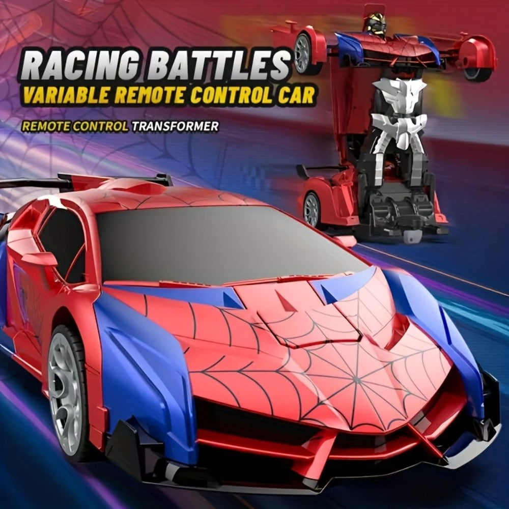 2-in-1 Transform RC Car Robot with One-Button Deformation, 360° Drift, LED Lights & USB Rechargeable Battery – 1:18 Scale 2.4GHz Remote Control Toy for Kids Ages 3+, Birthday Gift (Police/Spider)
