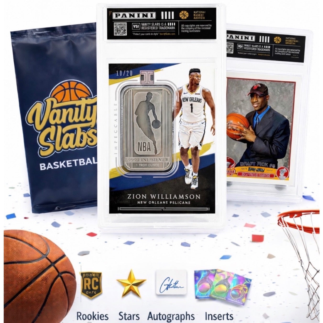 Mystery Basketball Trading Card in Vanity Slabs Display Case – Random Rookie Star Autograph Insert | Premium Slab Holder | Collector Gift for Kids Teens & NBA Fans