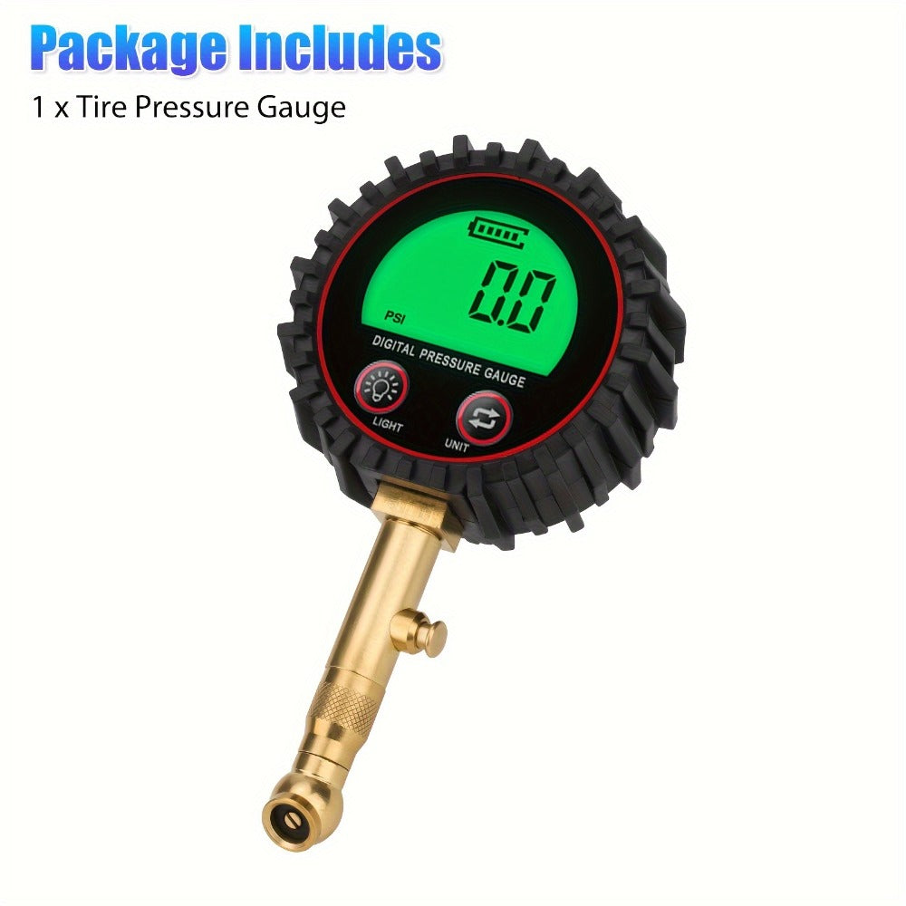 Digital Tire Pressure Gauge LCD 3-255 PSI – 4-Unit Display (PSI/Bar/KPa/kg㎡), Green Backlight, 360° Chuck, Auto Shut-Off for Cars, Trucks, SUVs, Motorcycles & RVs, Black