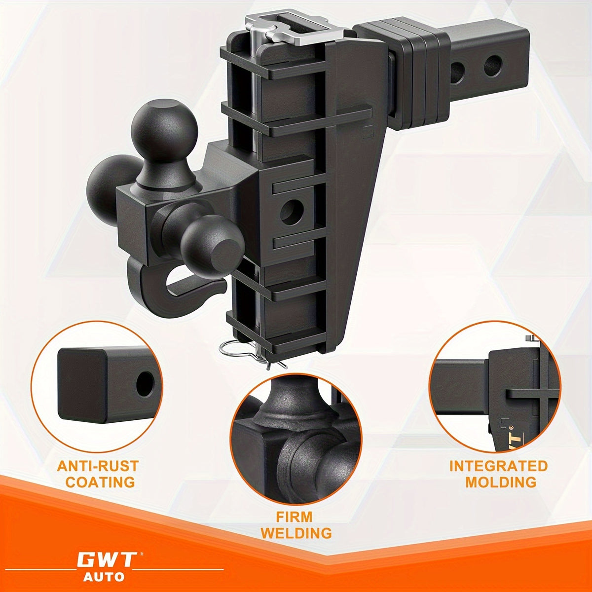 Adjustable Trailer Hitch 2 Inch Receiver 6 Inch Drop with Hook Solid Tri-Ball 17000 LBS GTW-Class 3 Tow Hitch for Heavy Duty Truck
