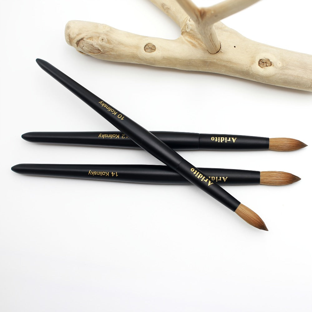 Kolinsky Nail Brush Round Head for Acrylic Extensions – Professional Black Wooden Handle Nail Art Brush with Genuine Kolinsky Hair Bristles, Sizes #8 #10 #12 #14 #16 #18 for Salon & Home Manicure Women