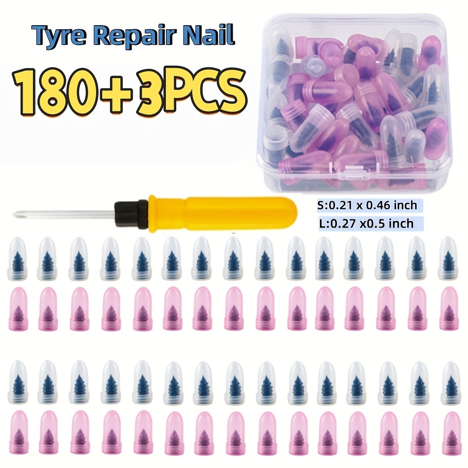 61 Tire Repair Rubber Plugs, Vacuum Tire Repair Kit, Spiral Rubber Screws, Quick Self-Service Repair Tool Suitable for Cars, Trucks, Motorcycles, Tractors, Tool for Tire Puncture Repair, Black