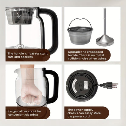 Drip Coffee Maker Electric Kettle 600W 40.58oz BPA-Free Glass Stainless Steel Spray Brew Keep Warm Boil-Dry Protection for Coffee Tea Perfect Gift