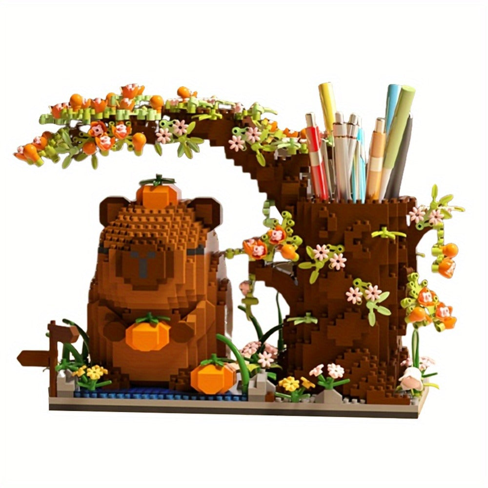 Capybara Building Block Pen Holder 1880pcs – Micro Brick Desk Organizer Pencil Cup Functional Cute Animal Desktop Decoration STEM Gift for Kids Teens Adults Office Home Birthday Christmas