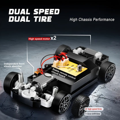 Alloy RC Drift Car 1:24 Scale 4WD 28KM/H with Drift Tires LED Lights Barricades & 2 Batteries – BSJ Crash-Resistant Remote Control Racing Car for Boys Girls Ages 6+ Birthday Christmas Gift Black Yellow